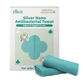 I&US OEKO-TEX Certified Silver Nano Antibacterial Microfiber Kitchen Towel 2 Pieces Set Ultra Absorbent Multi-Purpose